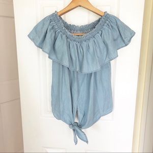 Express Chambray Cold Shoulder Top